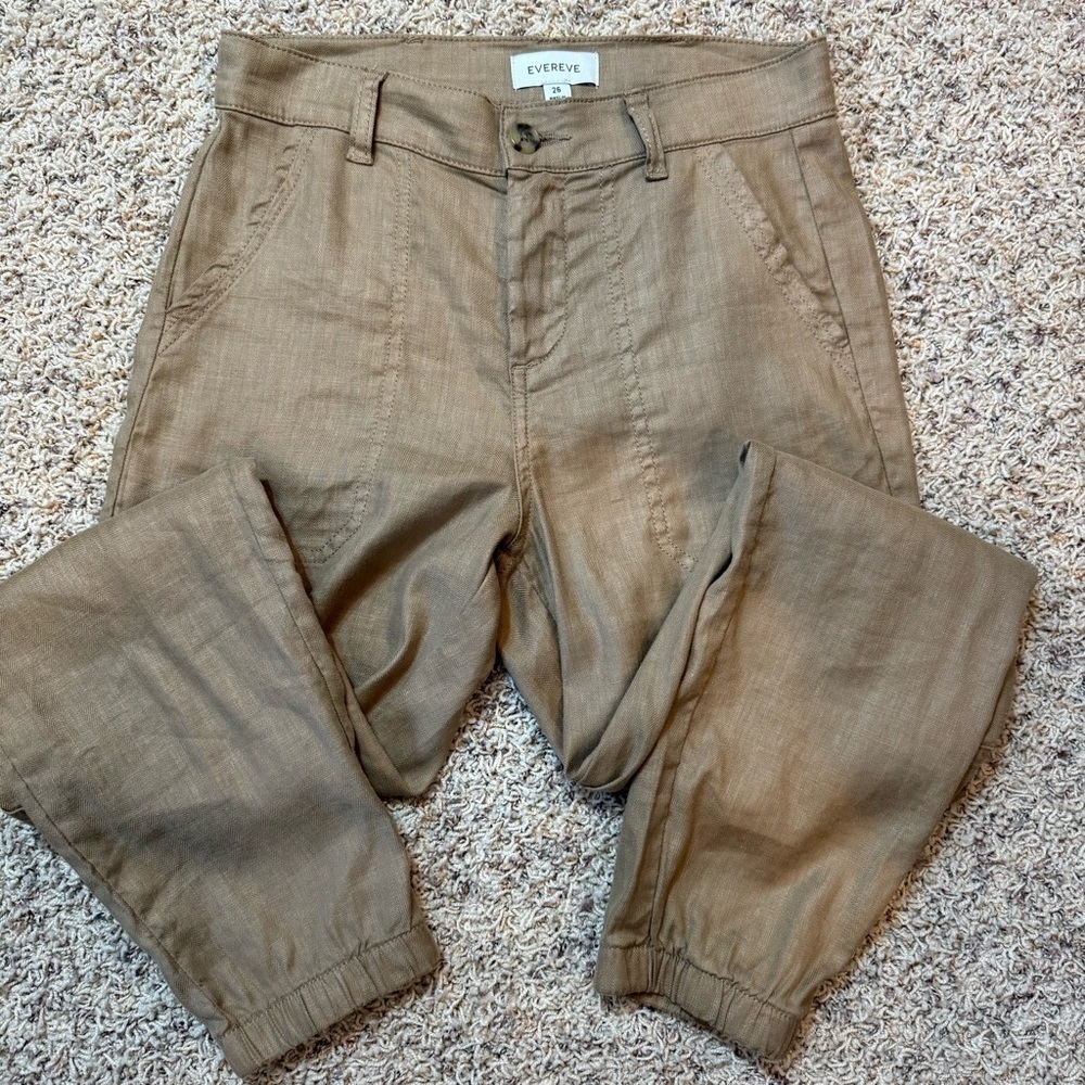 Evereve Women’s Linen Blend Tessa Cargo Pant Size 26 Sandcastle Tan Khaki Jogger - Picture 14 of 14